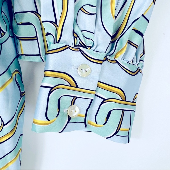 ZARA Chain Print Long Sleeve Sky Blue Top XS NWT - Picture 7 of 10